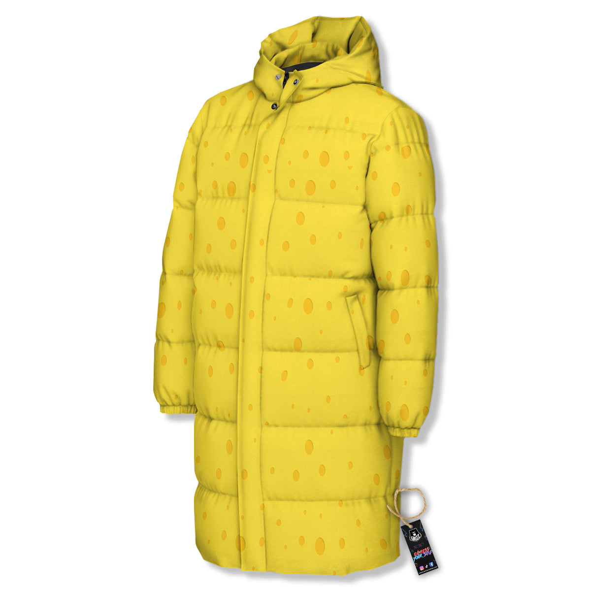 Cheese Yellow Print Pattern Long Down Jacket-grizzshop