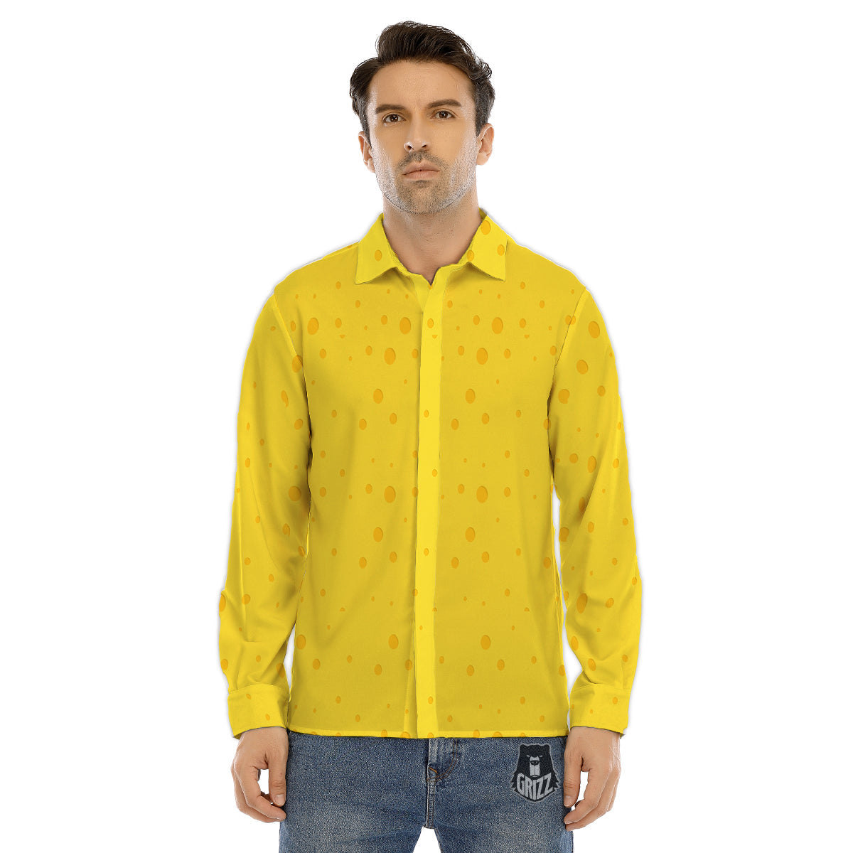 Cheese Yellow Print Pattern Men's Dress Shirts-grizzshop