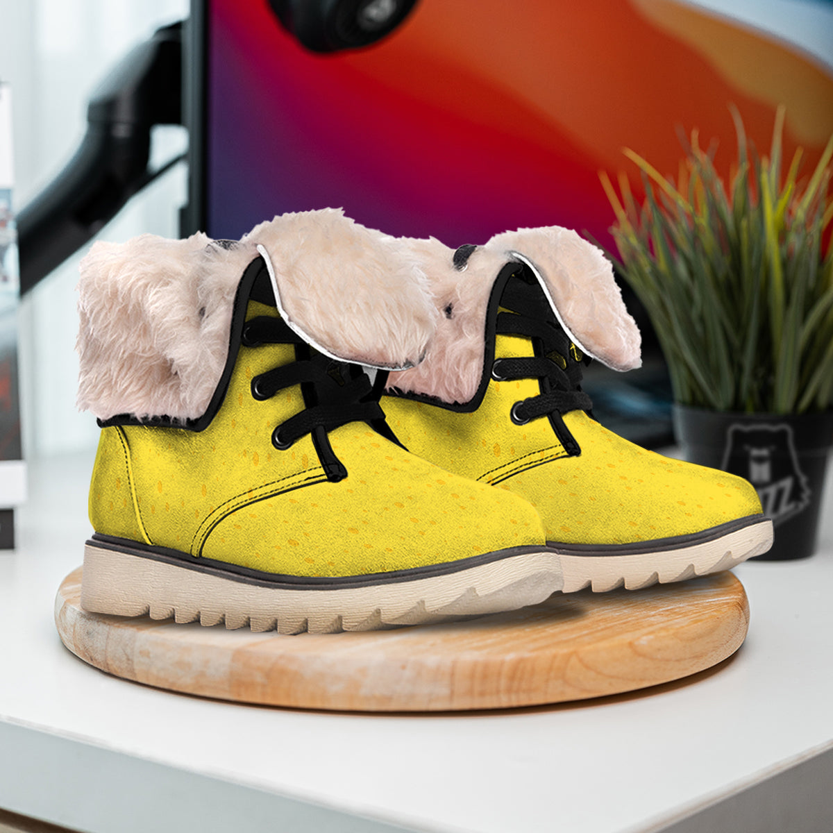 Cheese Yellow Print Pattern Snow Boots-grizzshop