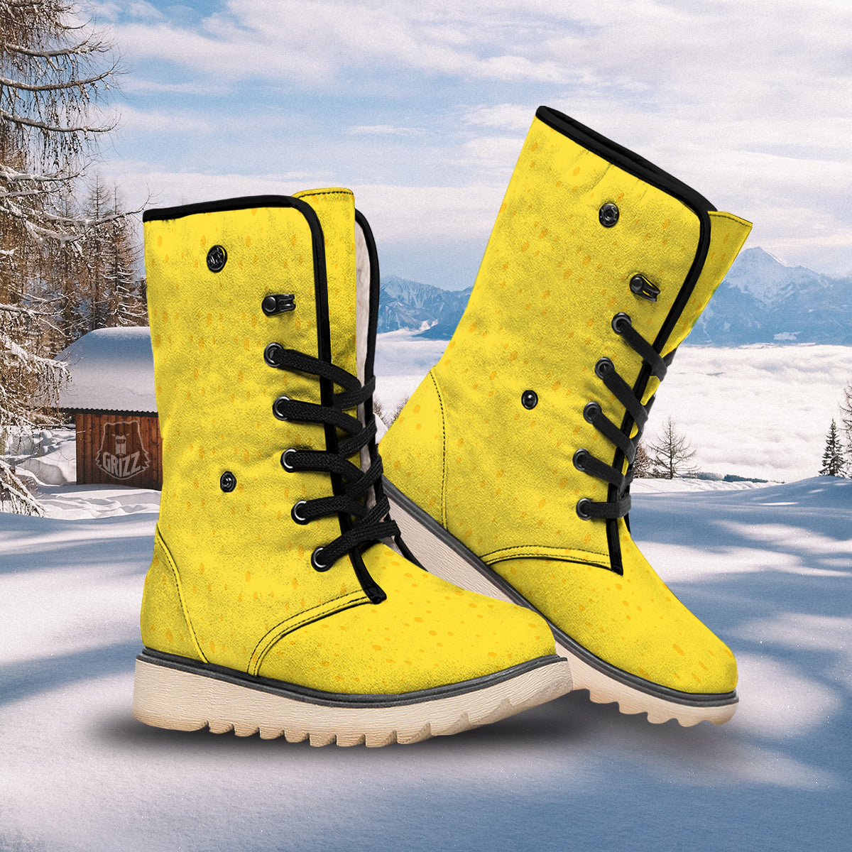 Cheese Yellow Print Pattern Snow Boots-grizzshop