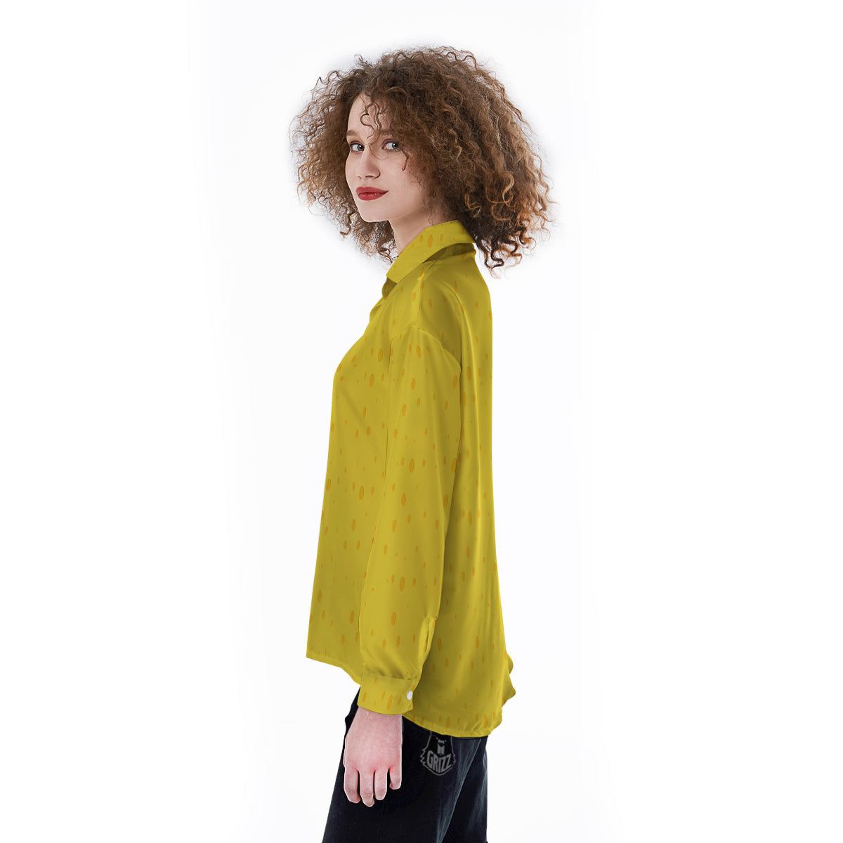 Cheese Yellow Print Pattern Women's Long Sleeve Shirts-grizzshop