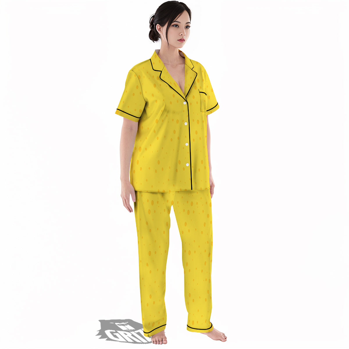 Cheese Yellow Print Pattern Women's Pajamas Set-grizzshop