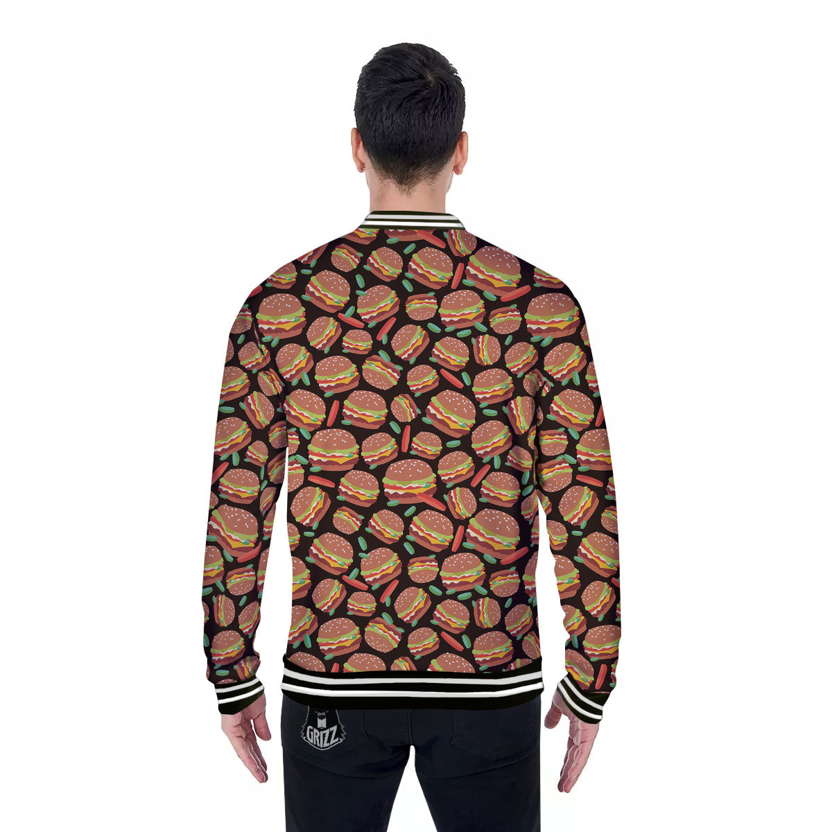 Cheeseburger Print Pattern Baseball Jacket-grizzshop