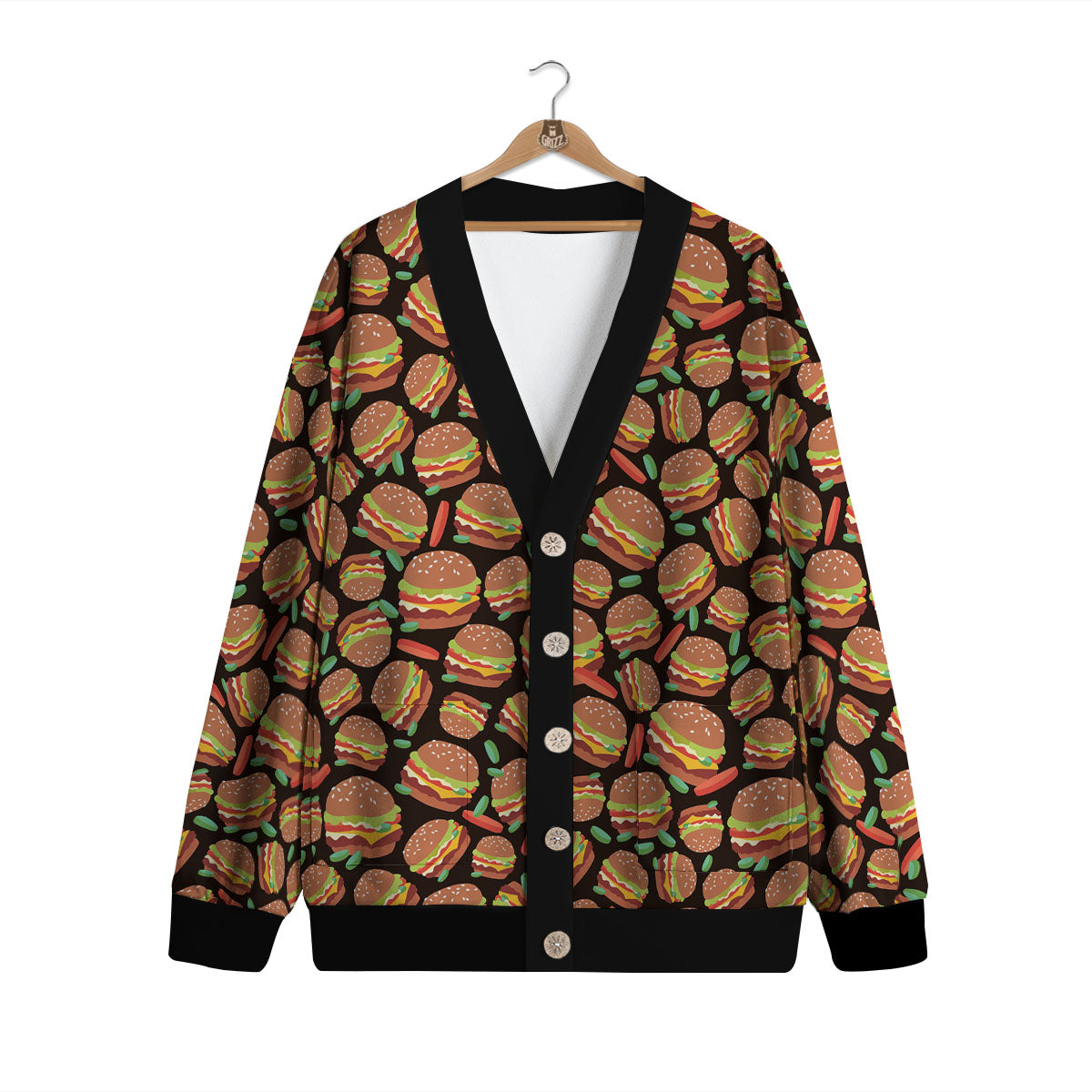 Cheeseburger Print Pattern Cardigan-grizzshop