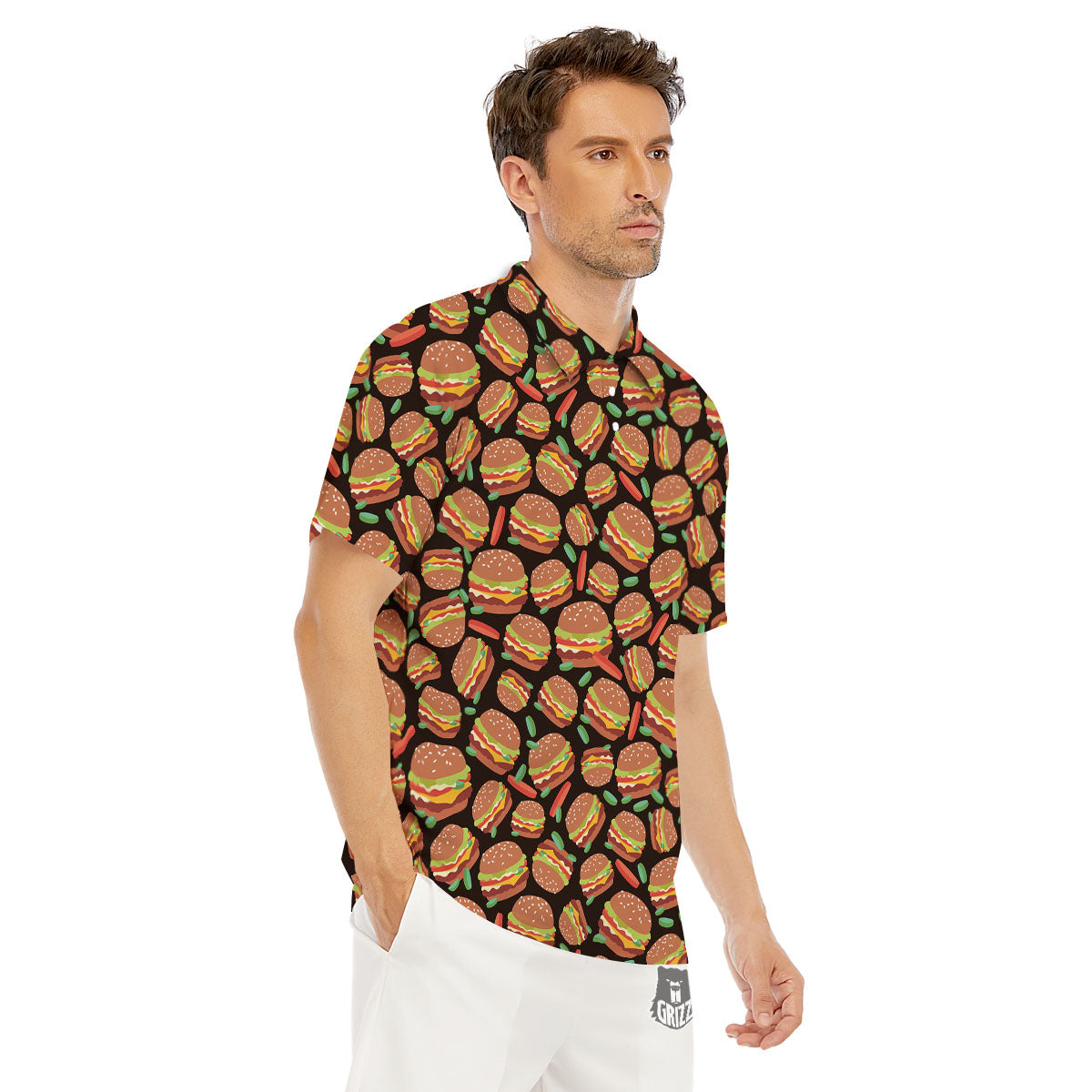 Cheeseburger Print Pattern Men's Golf Shirts-grizzshop