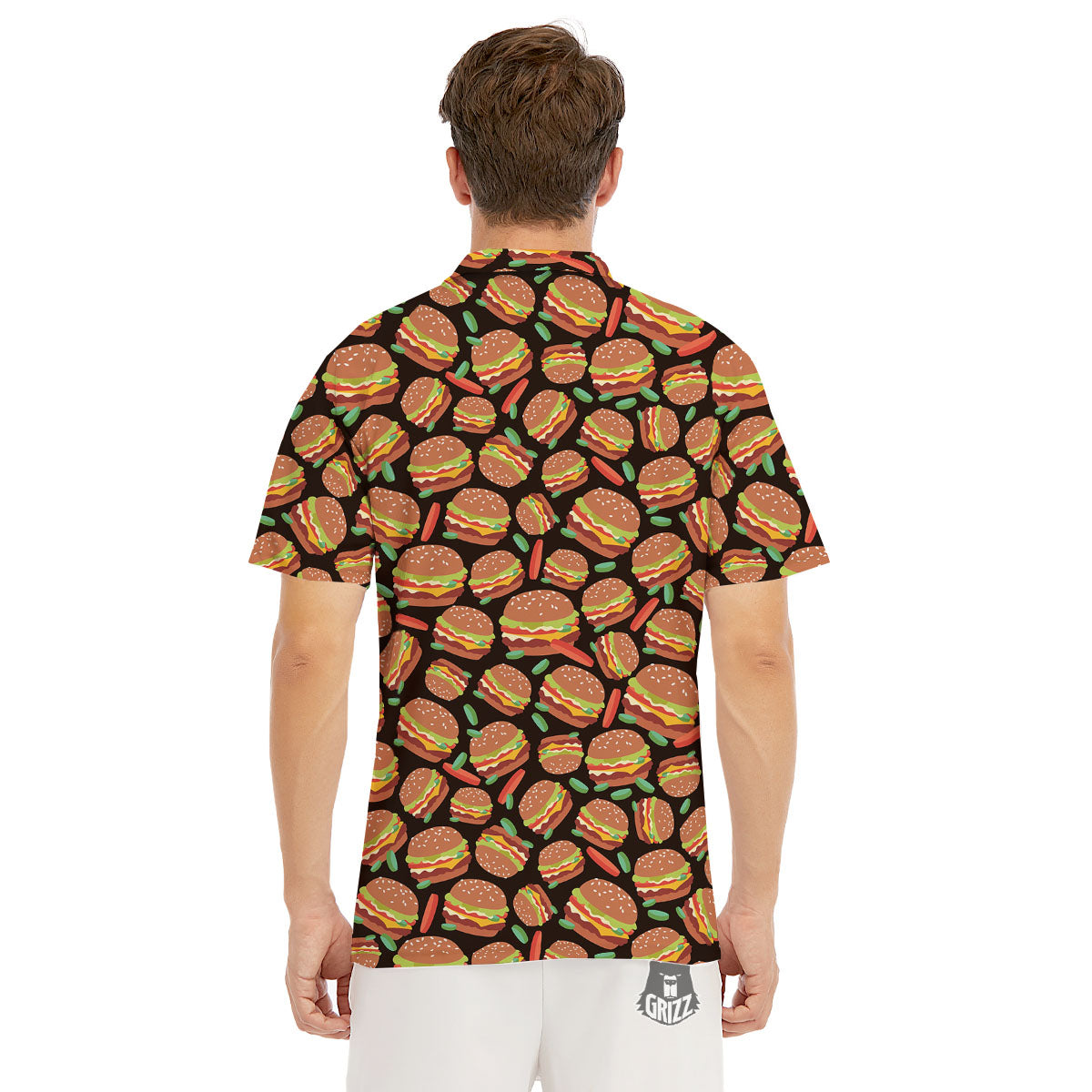 Cheeseburger Print Pattern Men's Golf Shirts-grizzshop