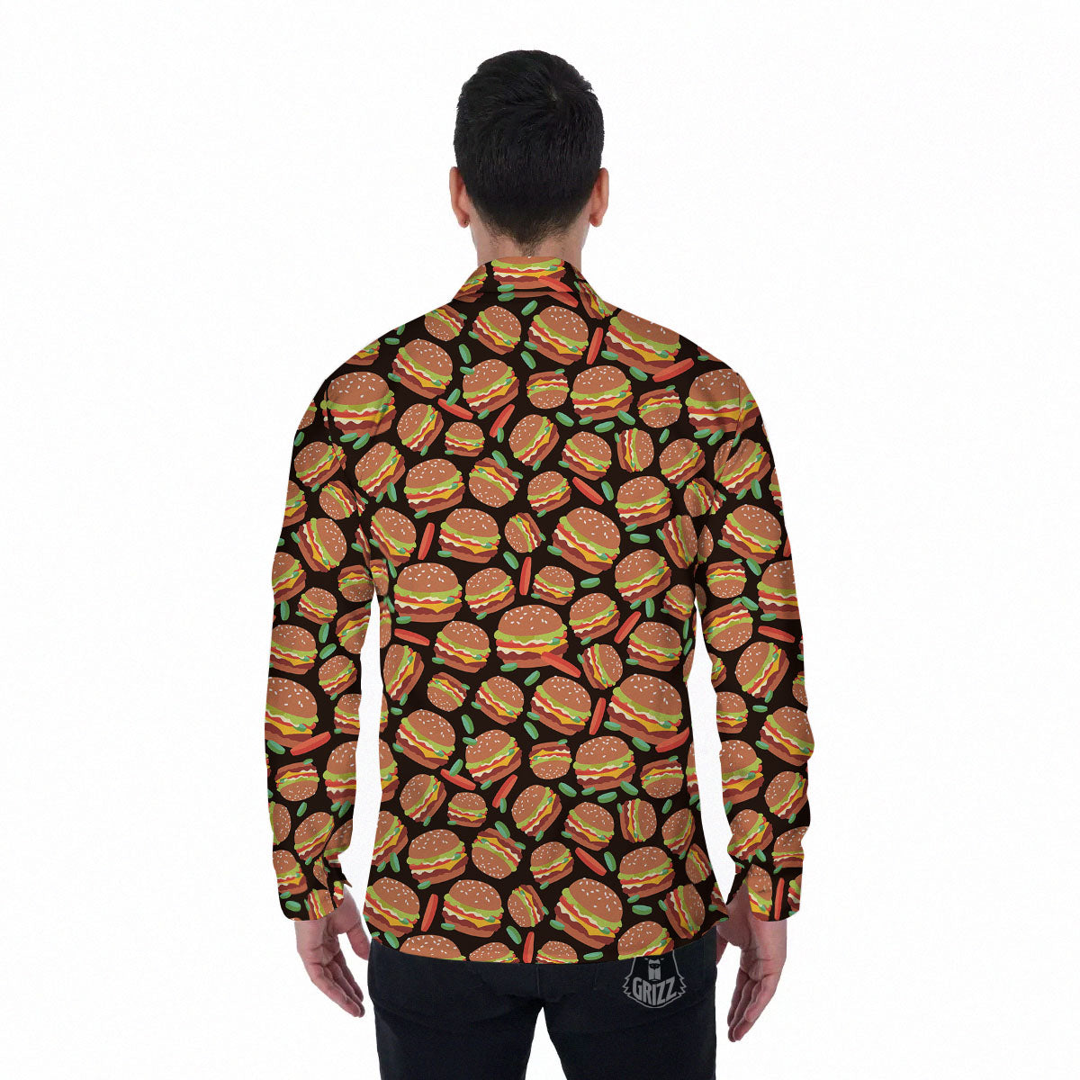 Cheeseburger Print Pattern Men's Long Sleeve Shirts-grizzshop