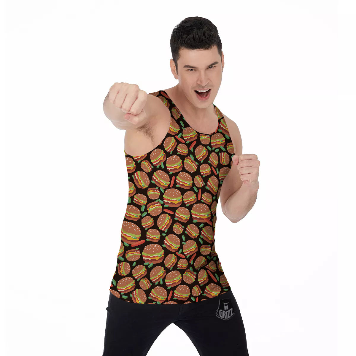 Cheeseburger Print Pattern Men's Tank Top-grizzshop