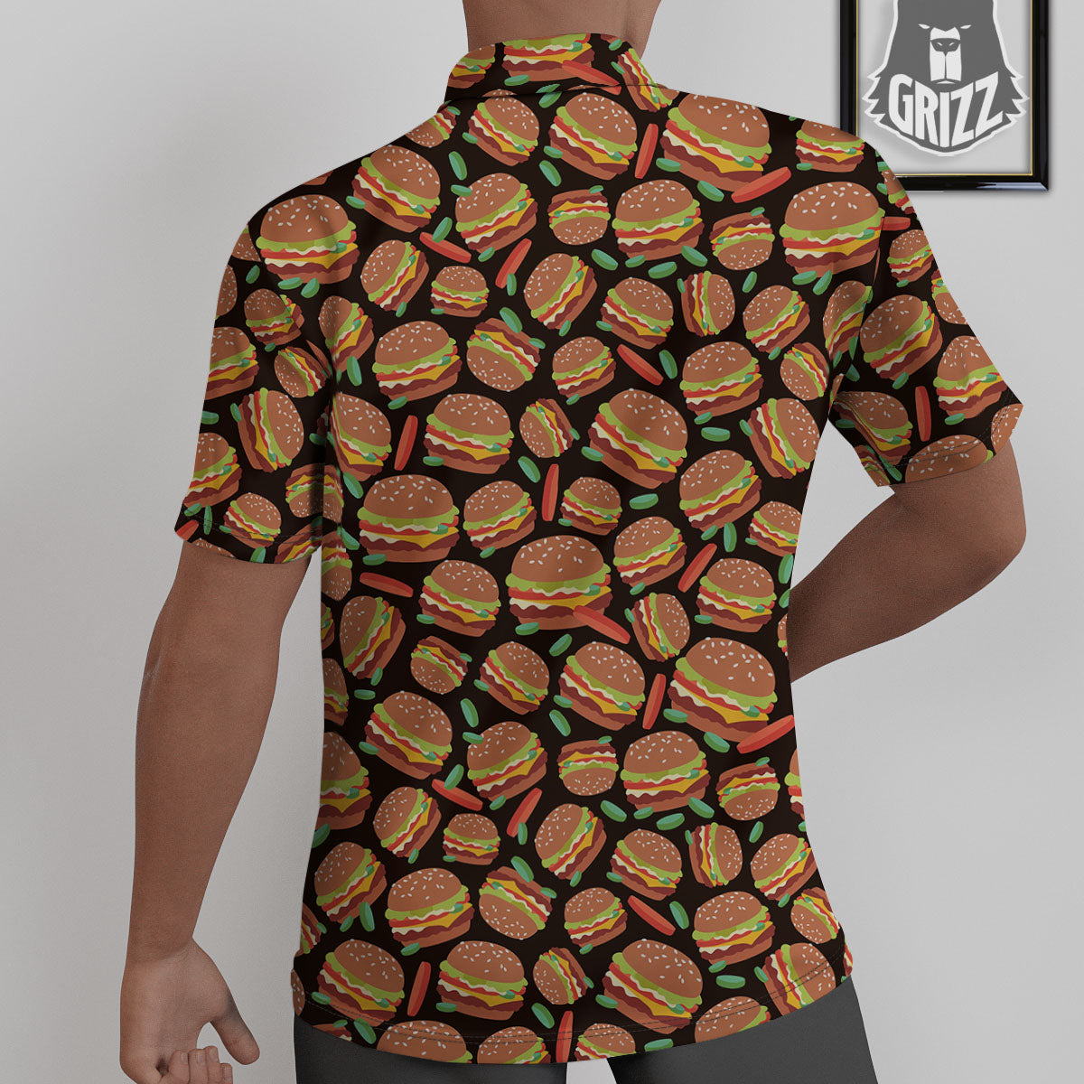 Cheeseburger Print Pattern Untucked Shirts-grizzshop
