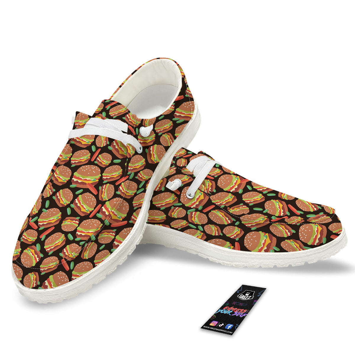 Cheeseburger Print Pattern White Loafers-grizzshop