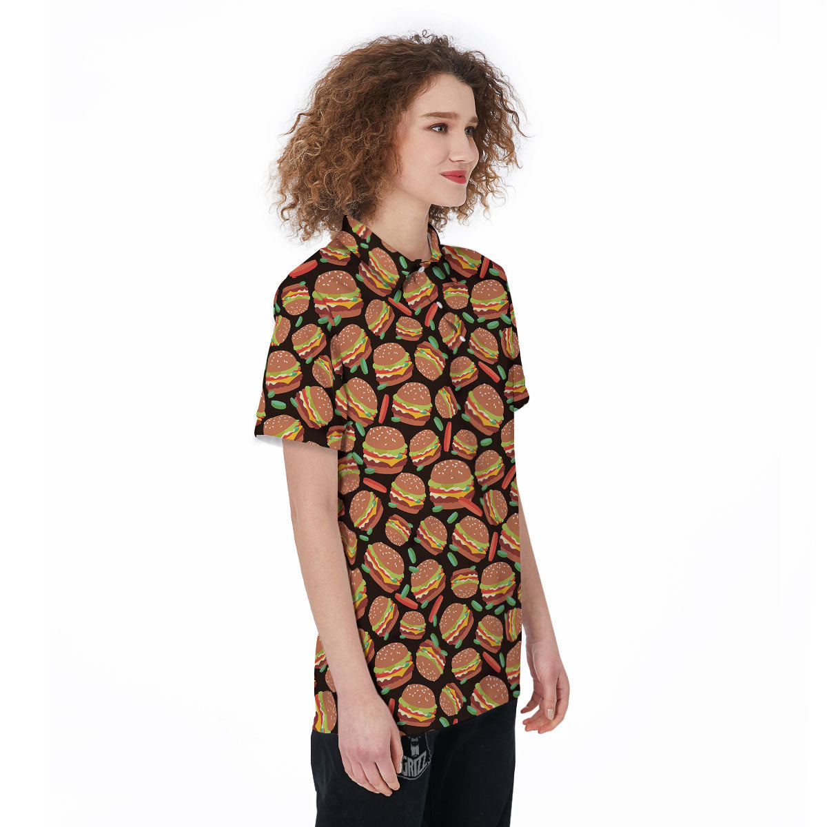 Cheeseburger Print Pattern Women's Golf Shirts-grizzshop