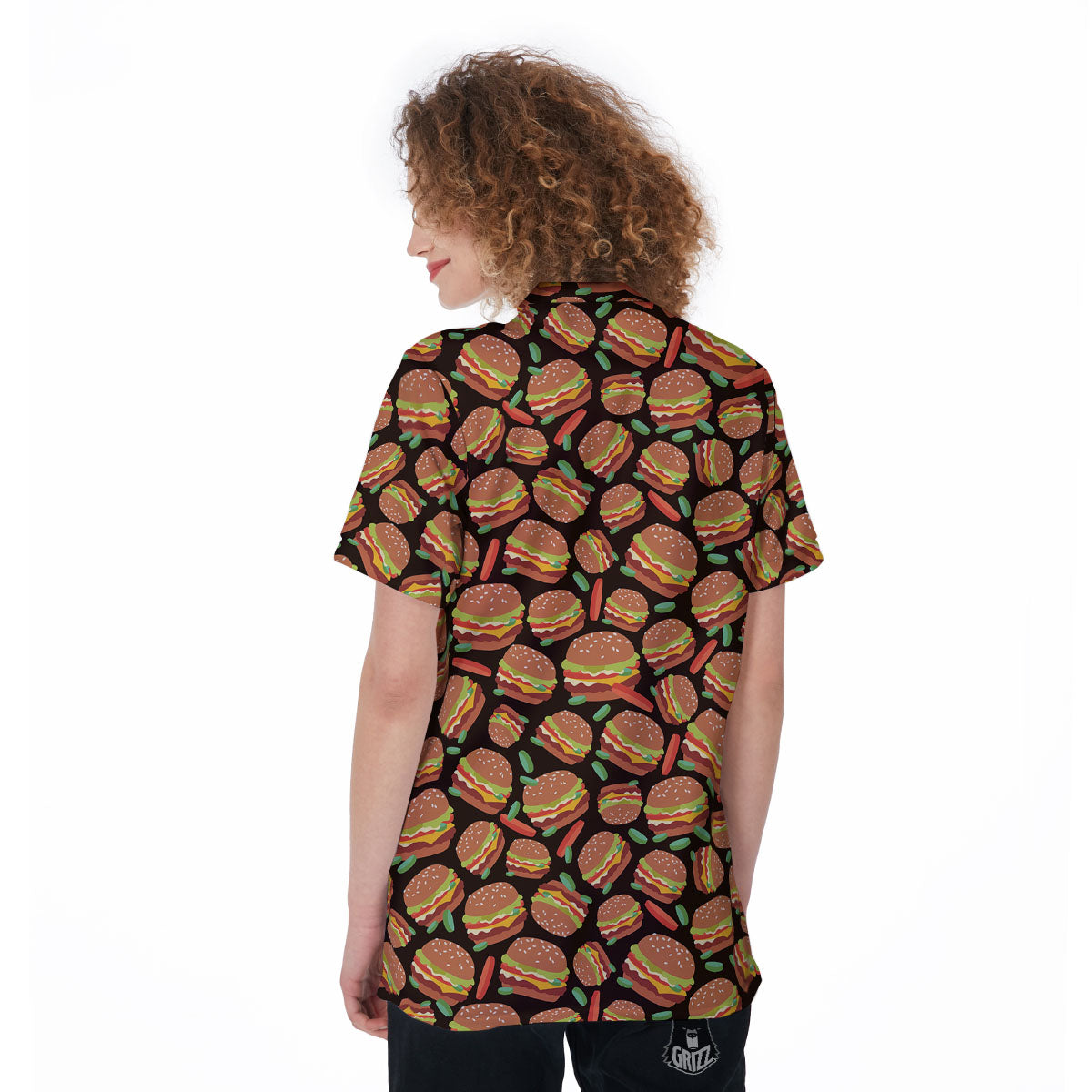 Cheeseburger Print Pattern Women's Golf Shirts-grizzshop