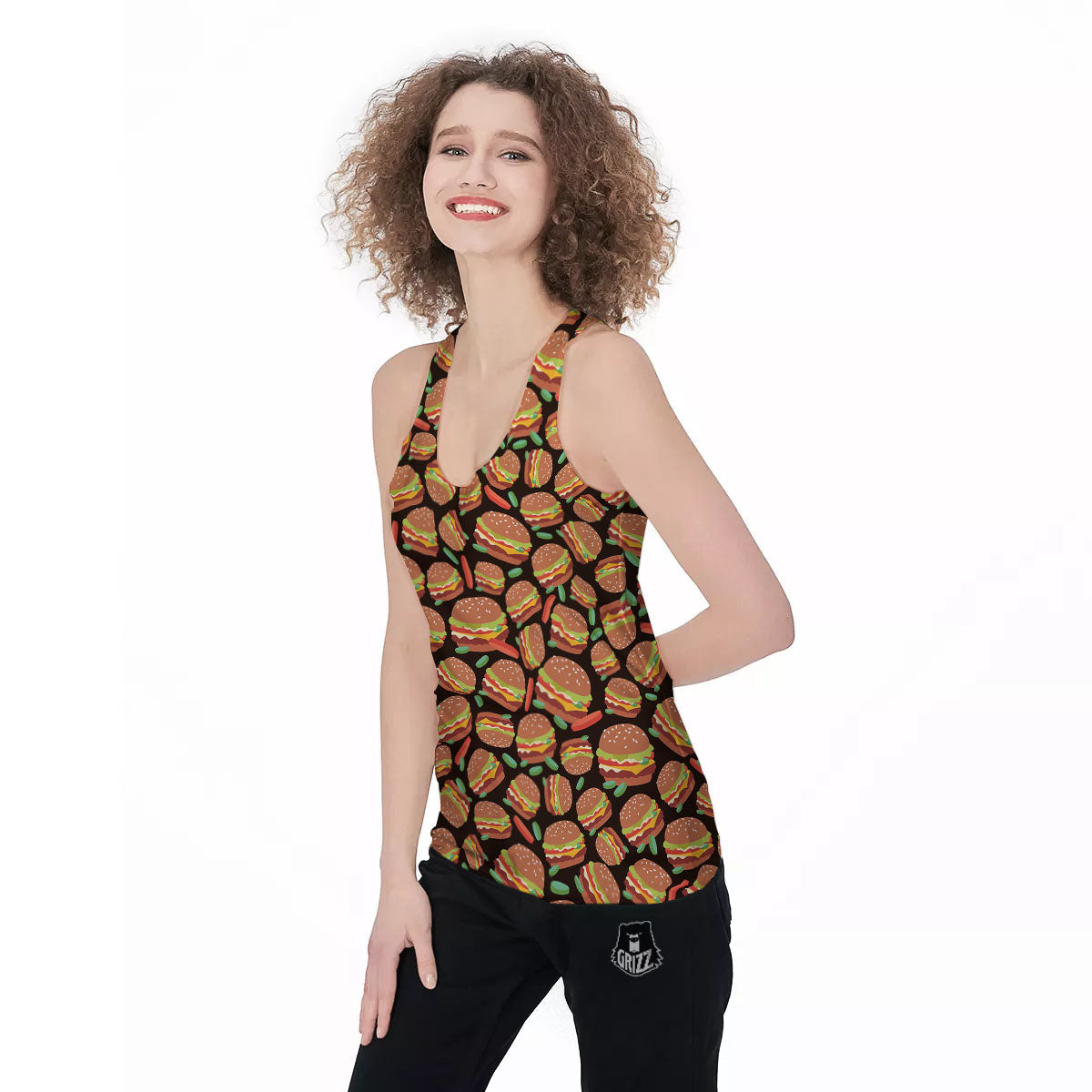 Cheeseburger Print Pattern Women's Racerback Tank Top-grizzshop