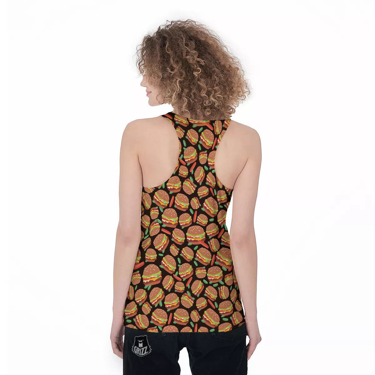 Cheeseburger Print Pattern Women's Racerback Tank Top-grizzshop