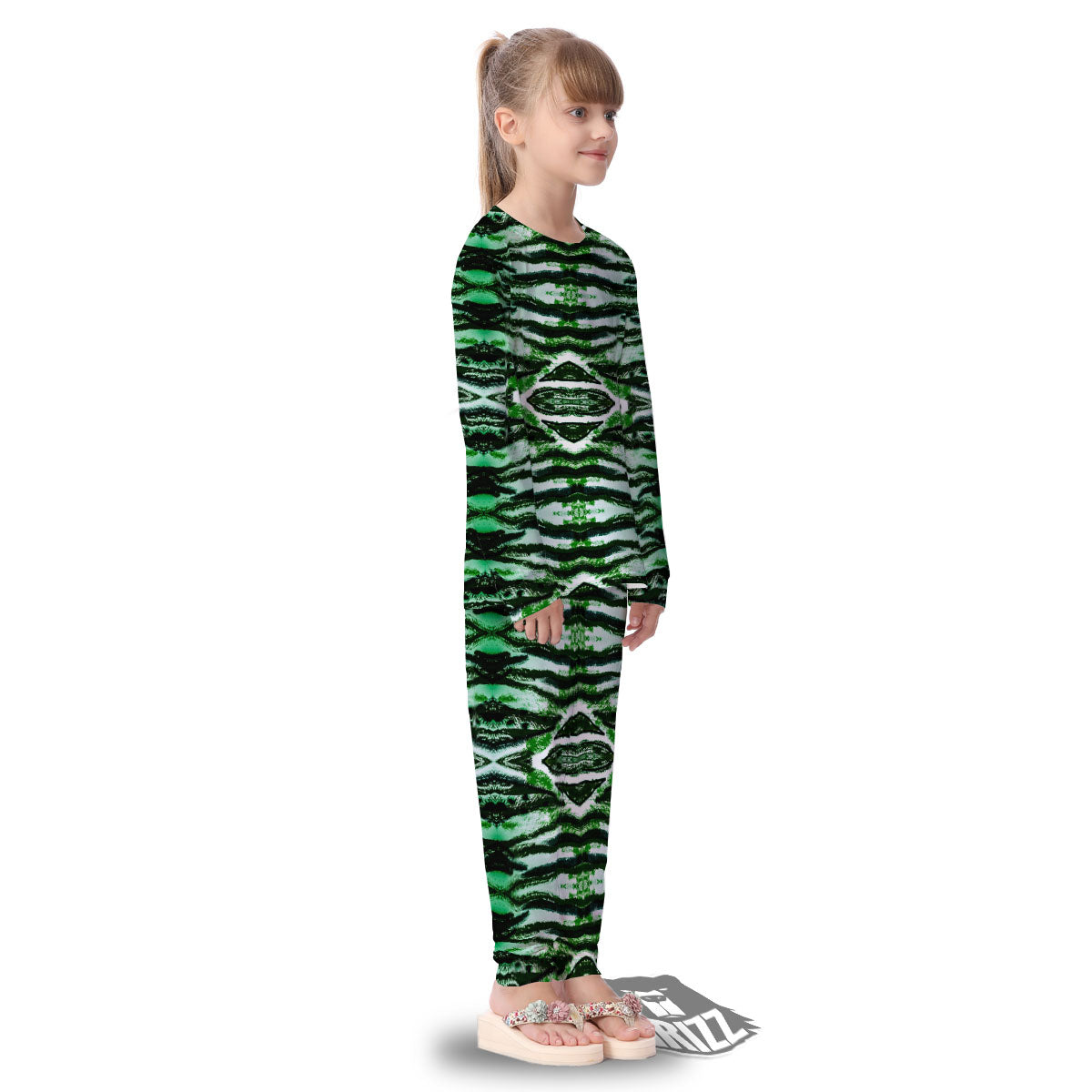 Cheetah Black And Green Print Kid's Pajamas-grizzshop