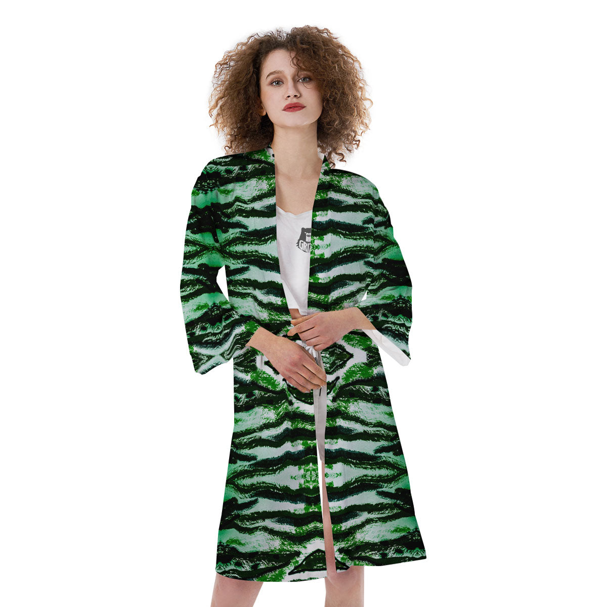 Cheetah Black And Green Print Kimono-grizzshop