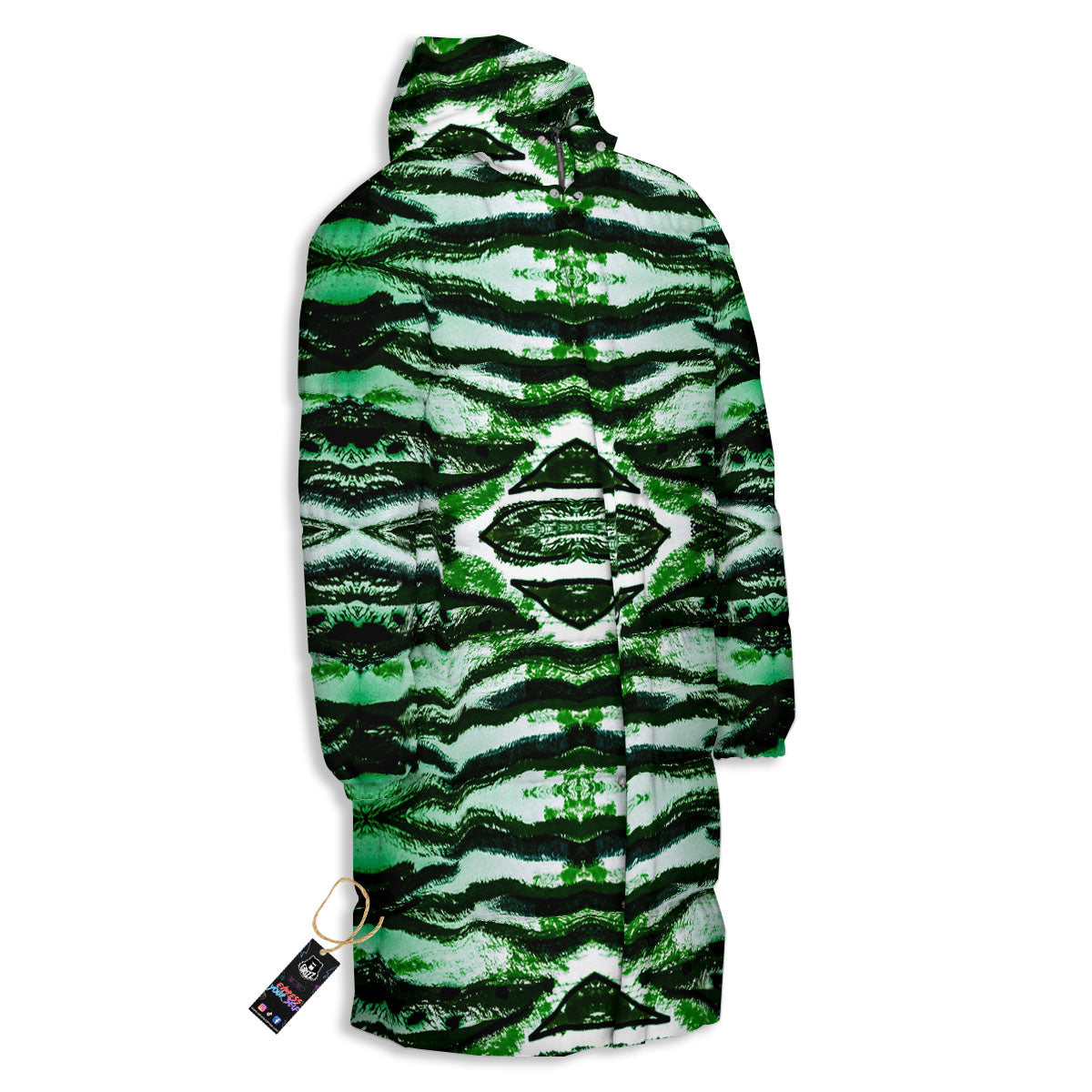 Cheetah Black And Green Print Long Down Jacket-grizzshop