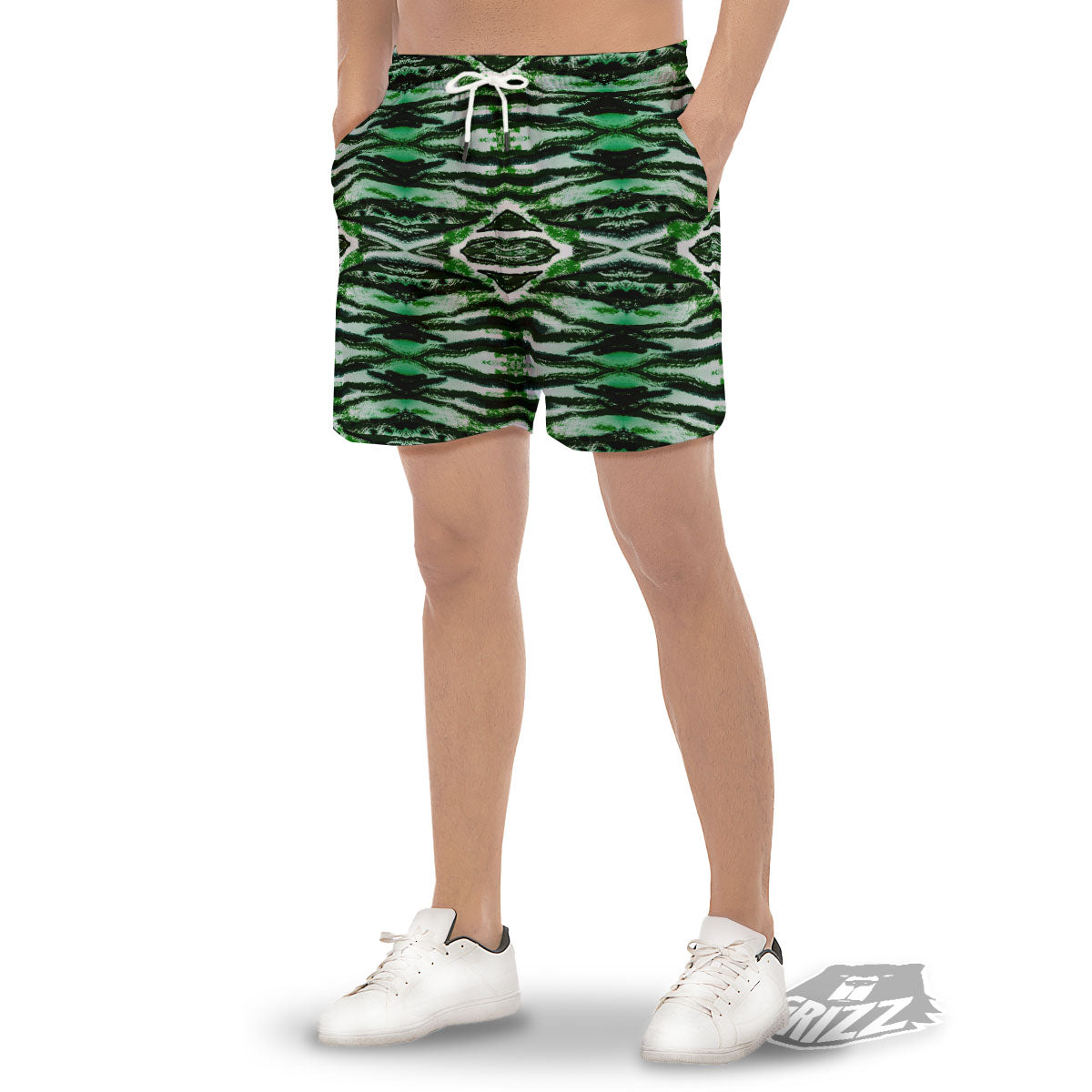 Cheetah Black And Green Print Men's Gym Shorts-grizzshop