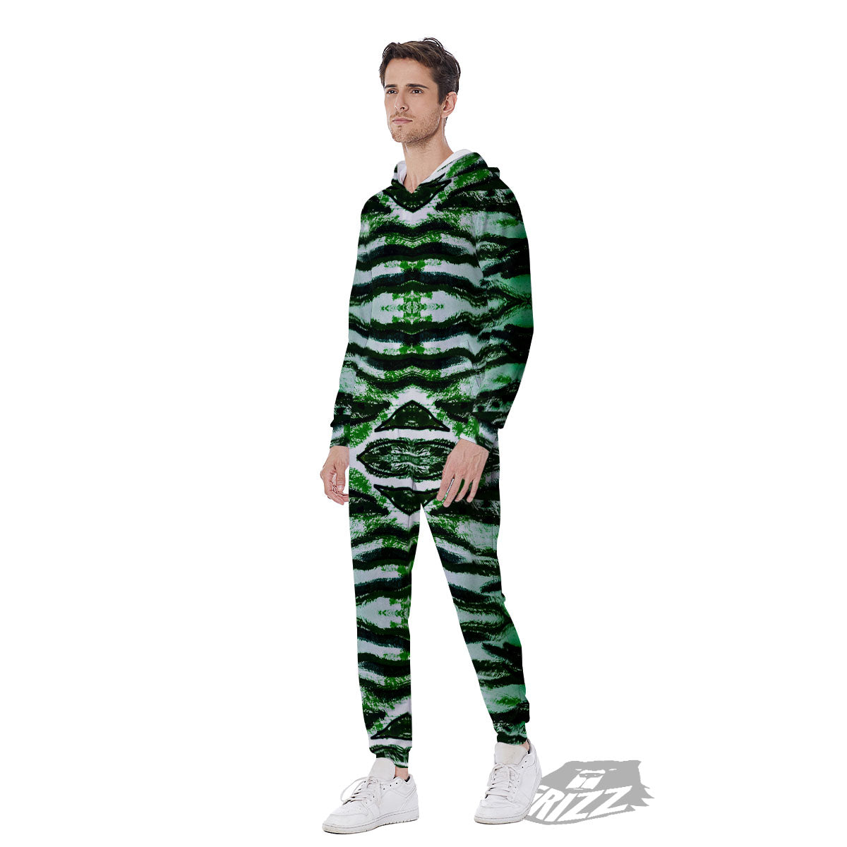 Cheetah Black And Green Print Men's Jumpsuit-grizzshop