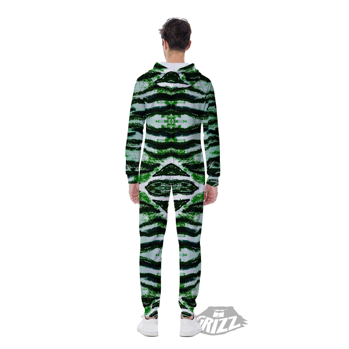 Cheetah Black And Green Print Men's Jumpsuit-grizzshop