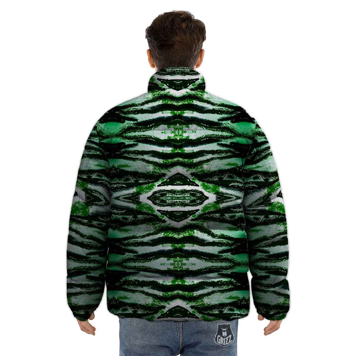 Cheetah Black And Green Print Puffer Jacket-grizzshop