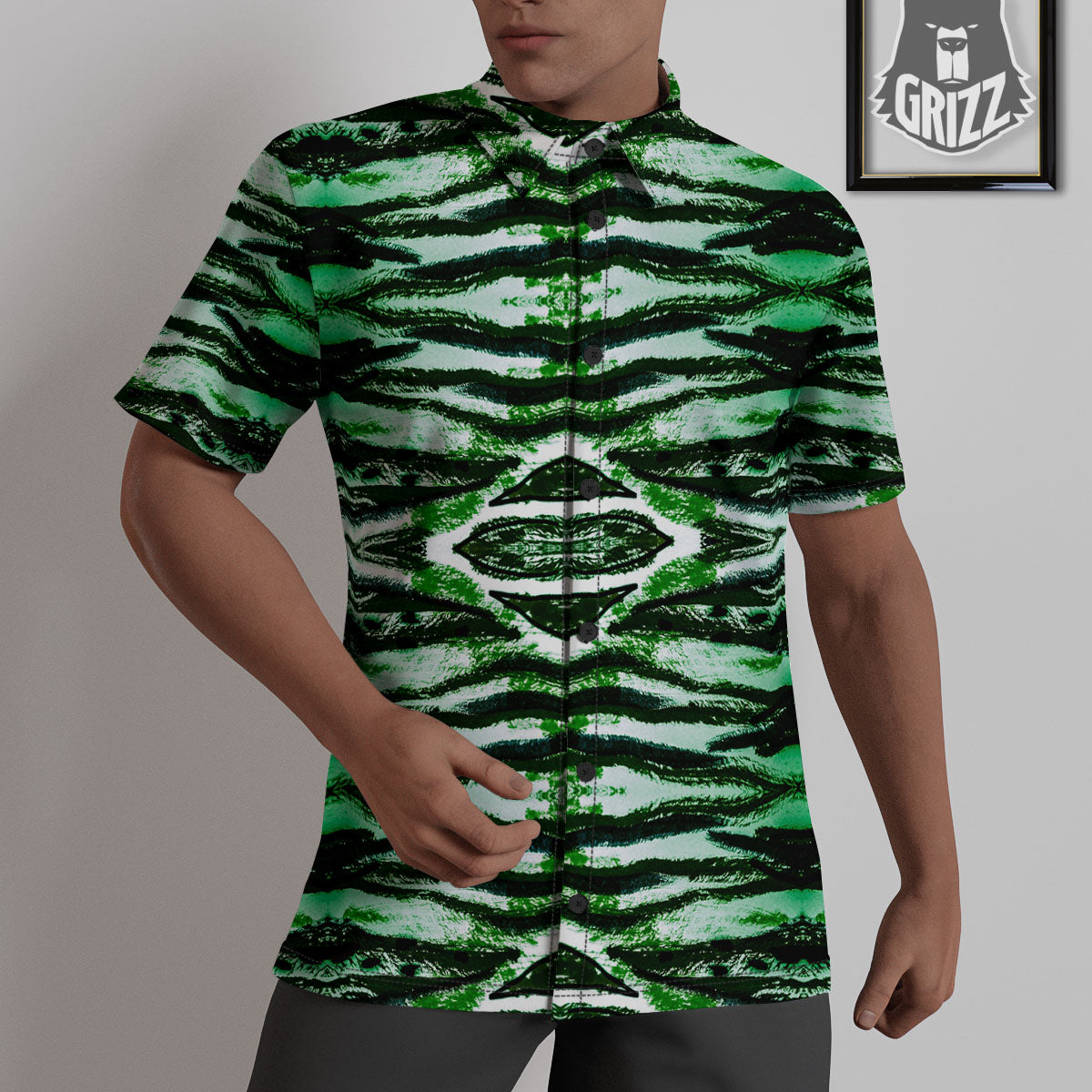 Cheetah Black And Green Print Untucked Shirts-grizzshop