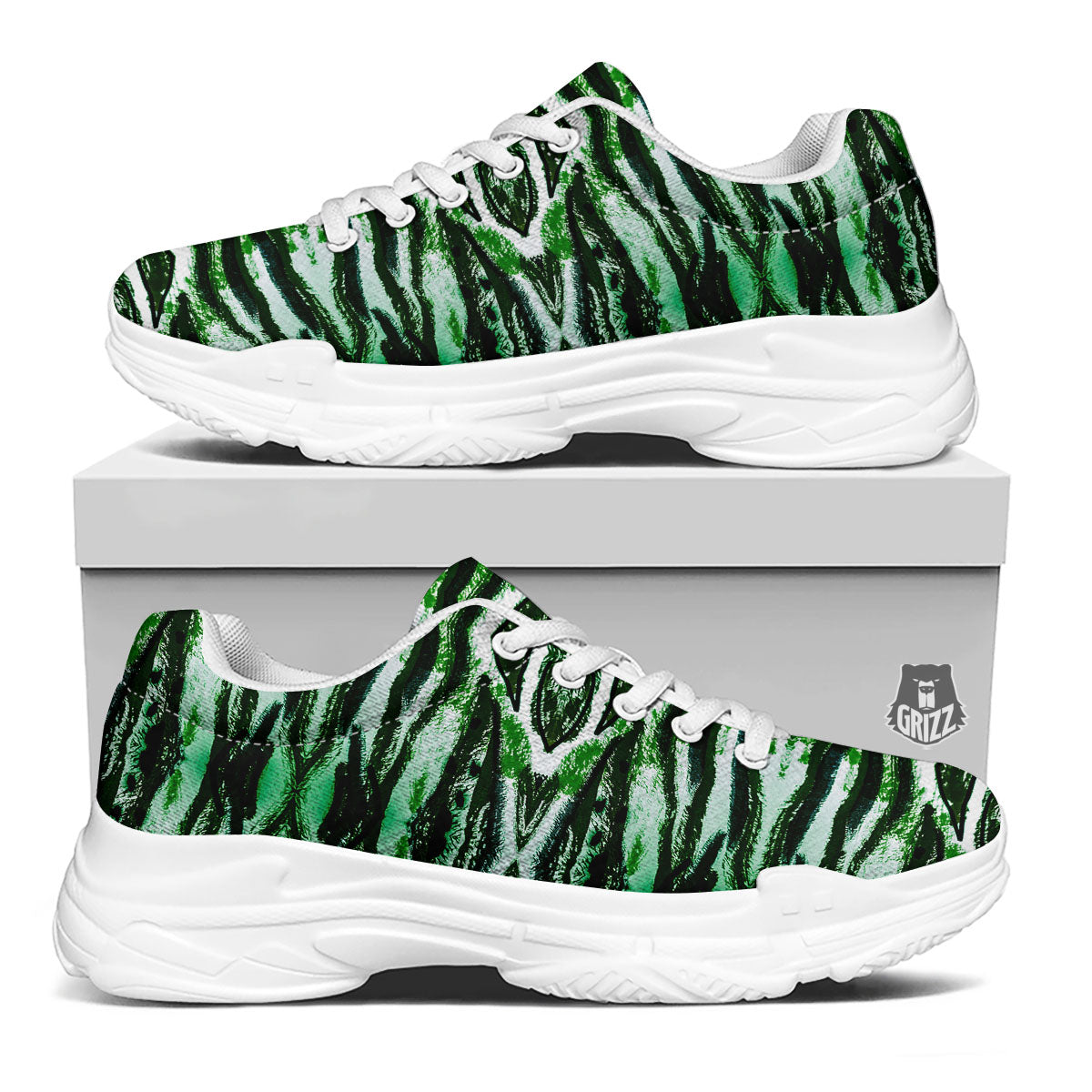 Cheetah Black And Green Print White Chunky Shoes-grizzshop