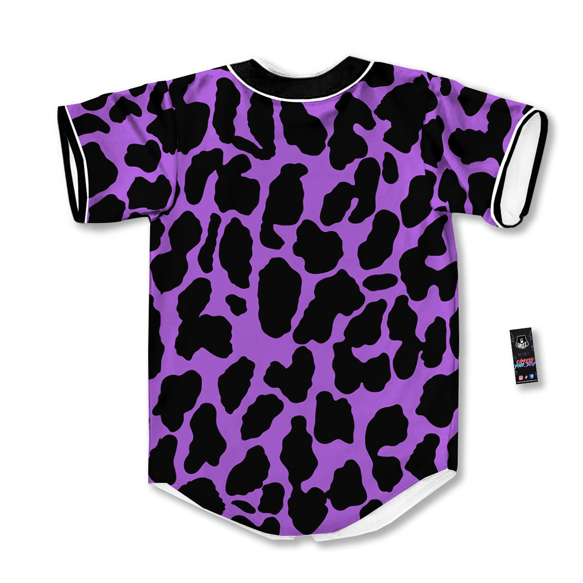 Cheetah Black And Purple Print Baseball Jersey-grizzshop