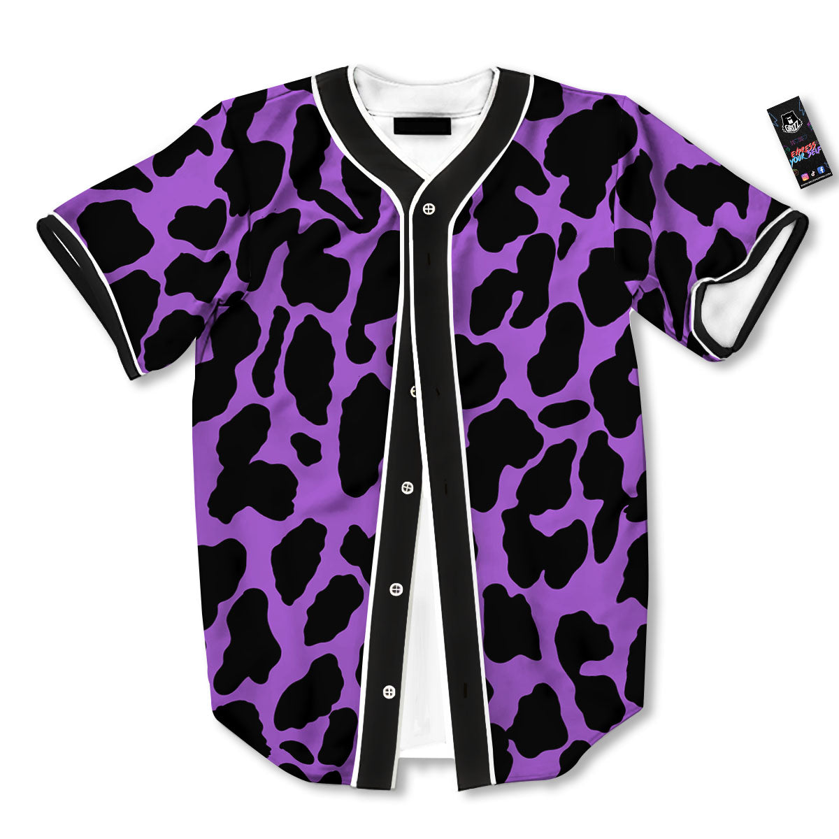 Cheetah Black And Purple Print Baseball Jersey-grizzshop