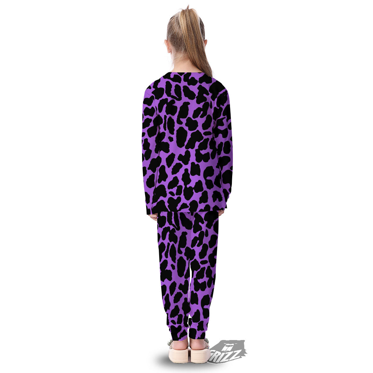 Cheetah Black And Purple Print Kid's Pajamas-grizzshop