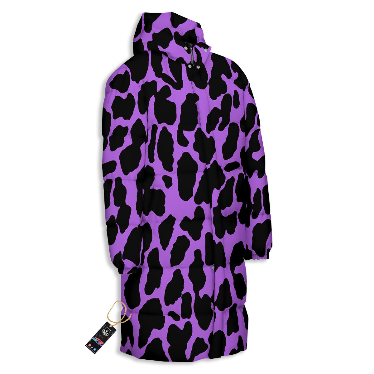 Cheetah Black And Purple Print Long Down Jacket-grizzshop