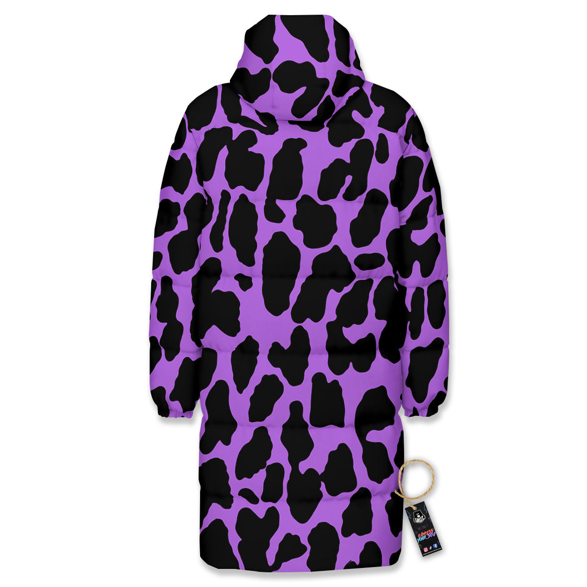 Cheetah Black And Purple Print Long Down Jacket-grizzshop