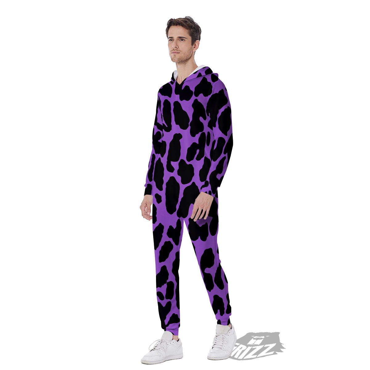 Cheetah Black And Purple Print Men's Jumpsuit-grizzshop