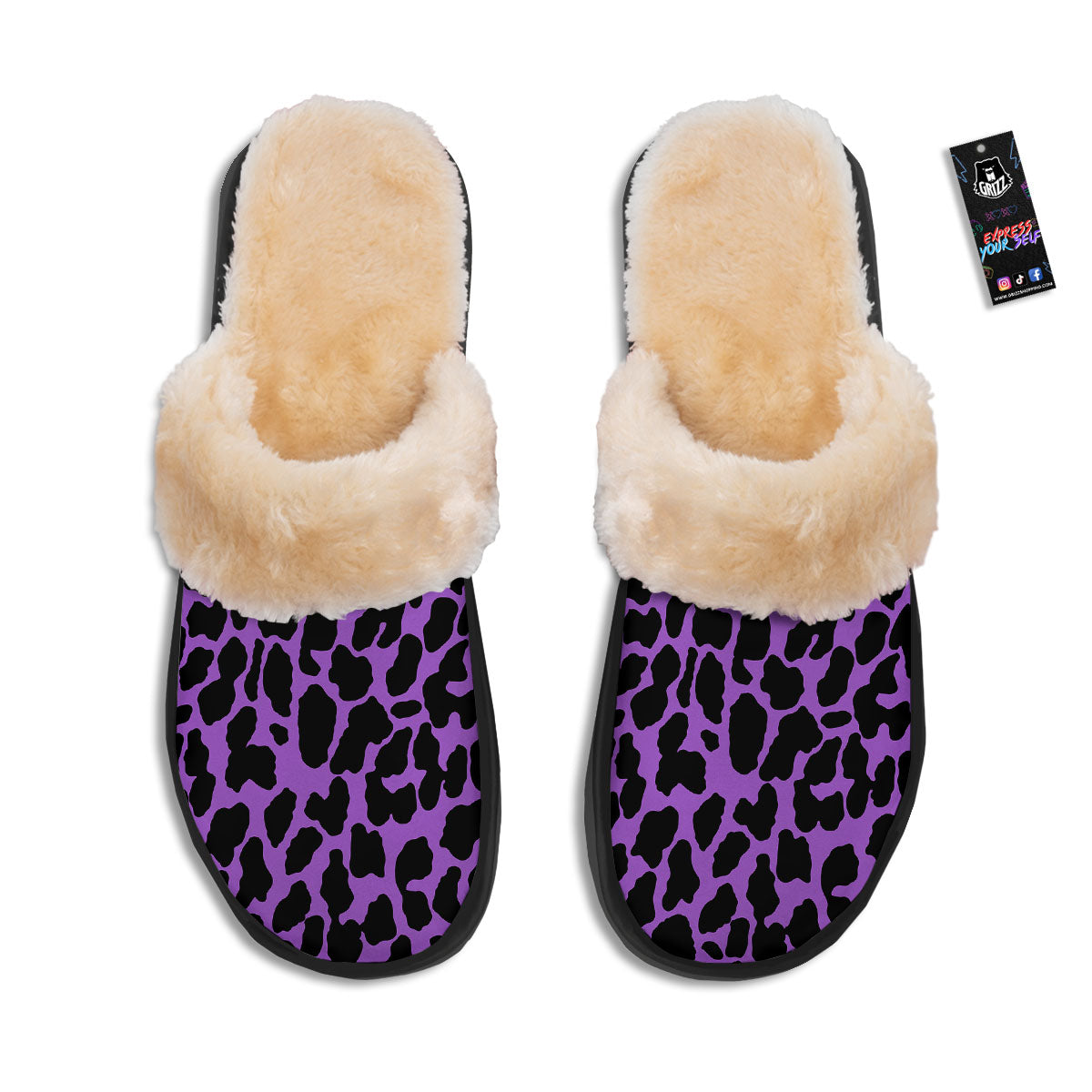 Cheetah Black And Purple Print Slippers-grizzshop