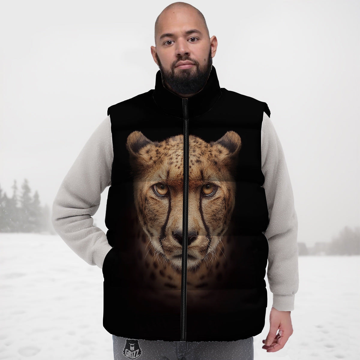 Cheetah Print Down Vest-grizzshop