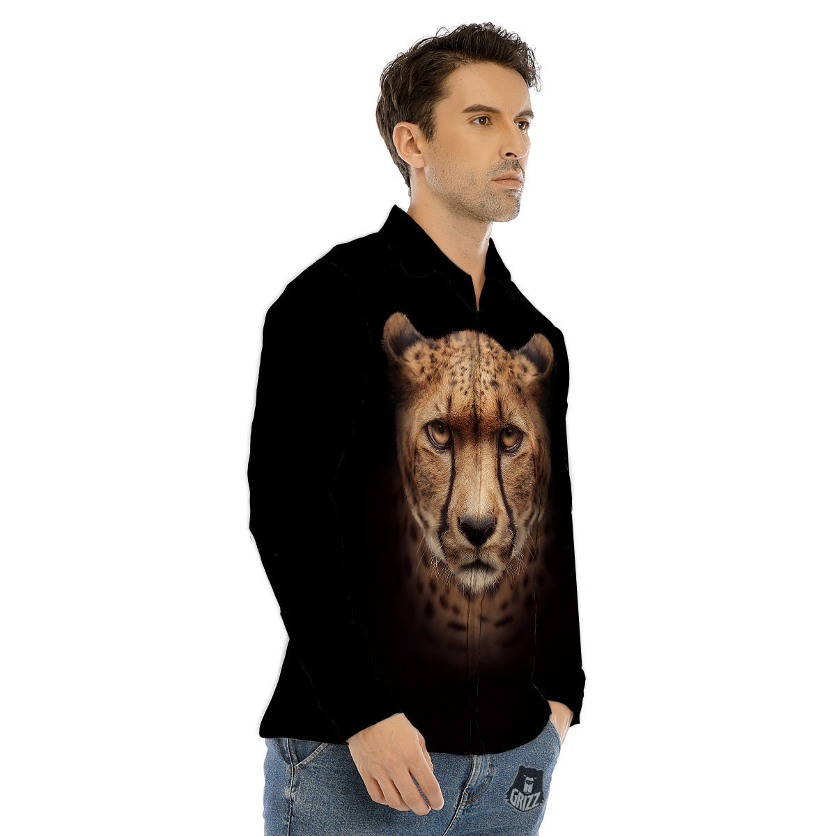 Cheetah Print Men's Dress Shirts-grizzshop