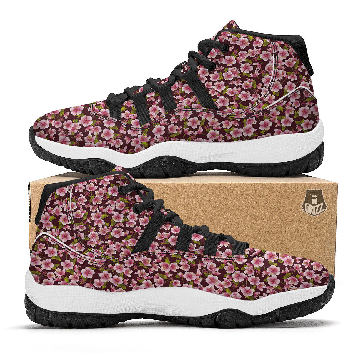 Cherry Blossom Black Bball Shoes-grizzshop