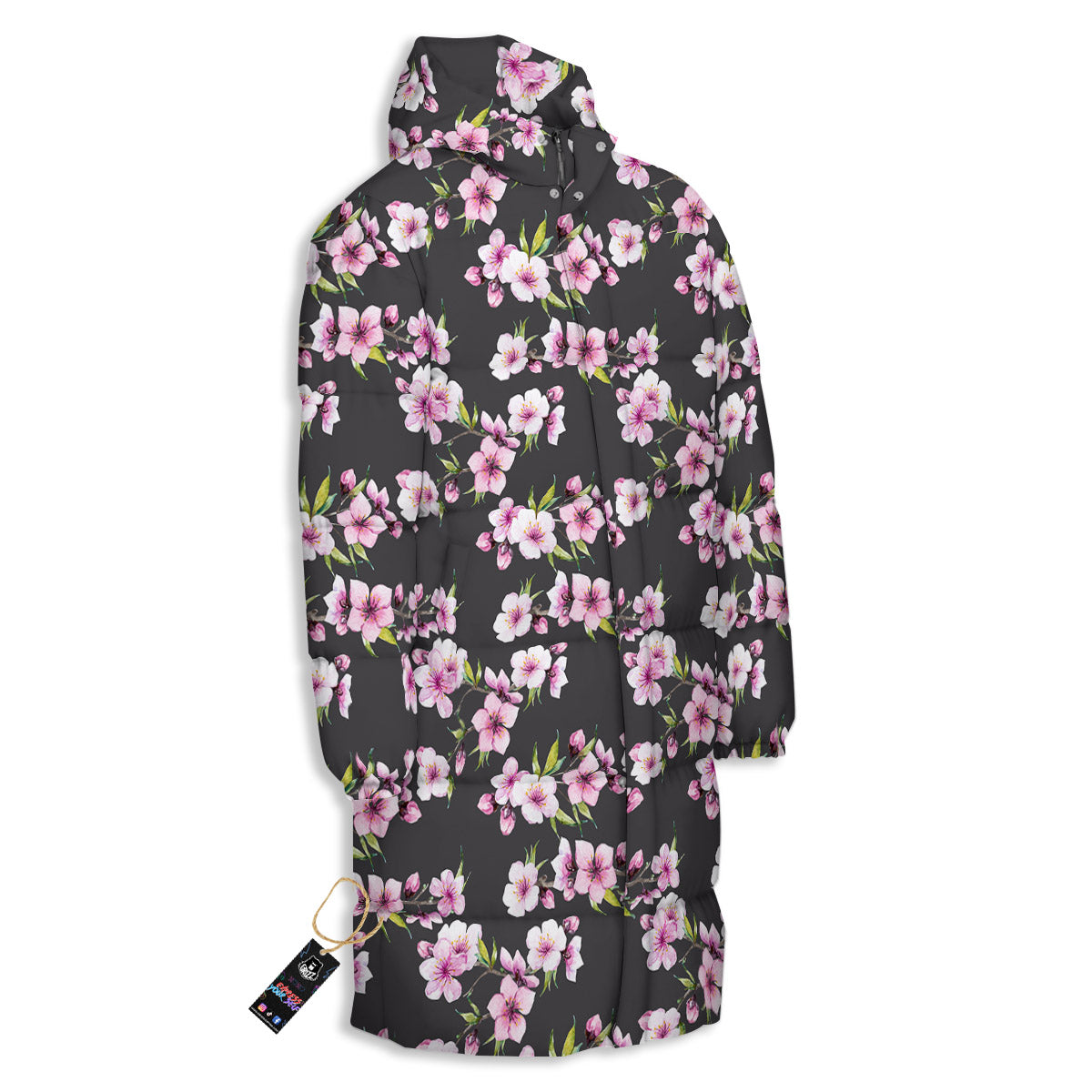 Cherry Blossom Chinese Print Pattern Long Down Jacket-grizzshop