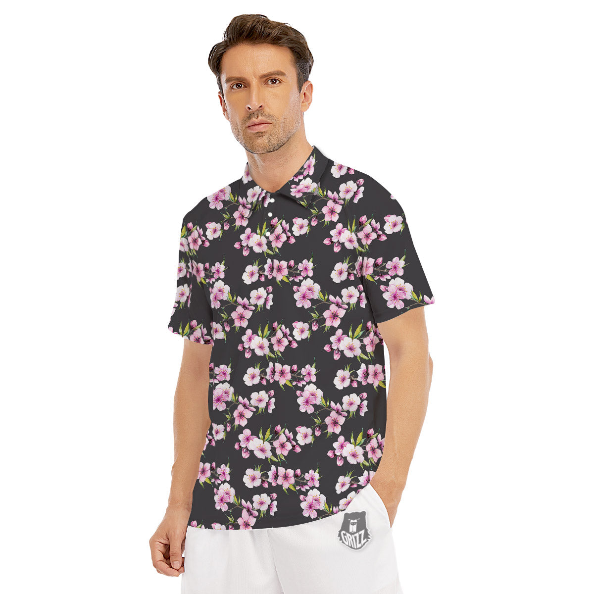 Cherry Blossom Chinese Print Pattern Men's Golf Shirts-grizzshop