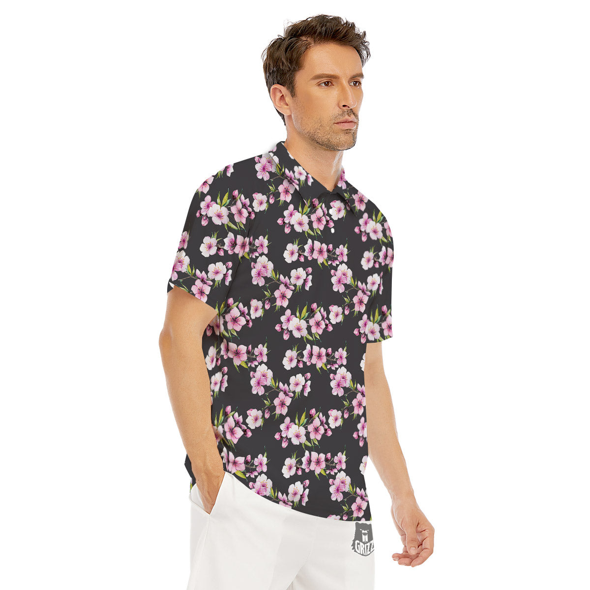 Cherry Blossom Chinese Print Pattern Men's Golf Shirts-grizzshop