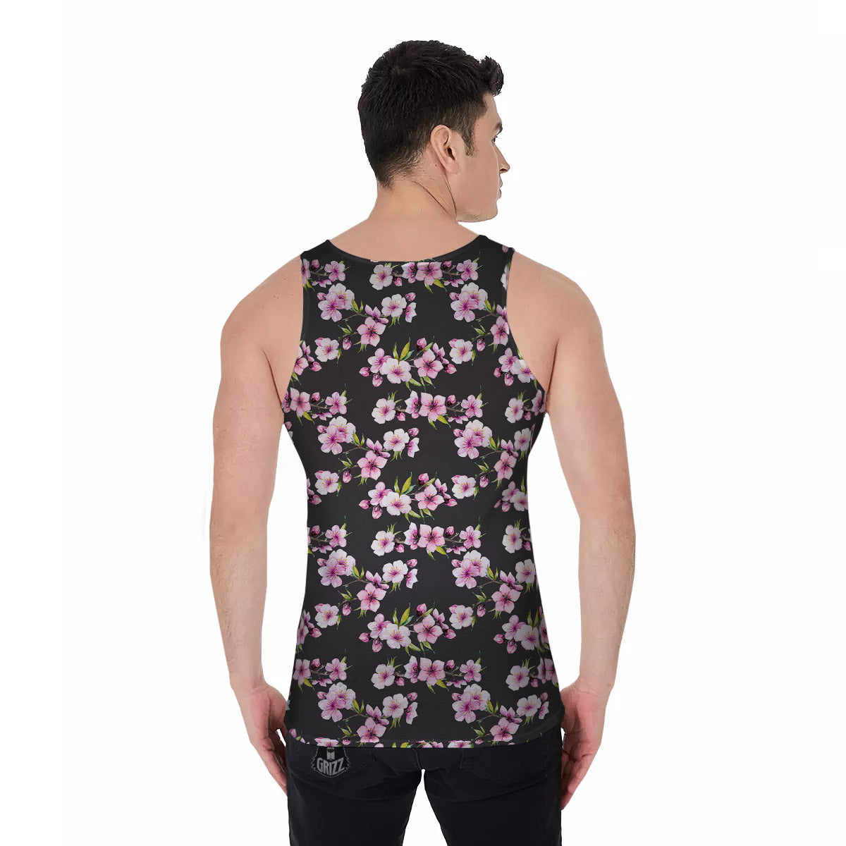 Cherry Blossom Chinese Print Pattern Men's Tank Top-grizzshop