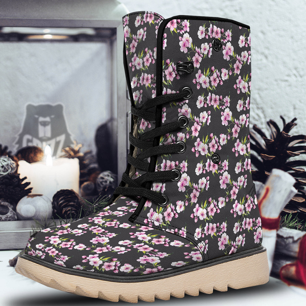 Cherry Blossom Chinese Print Pattern Snow Boots-grizzshop