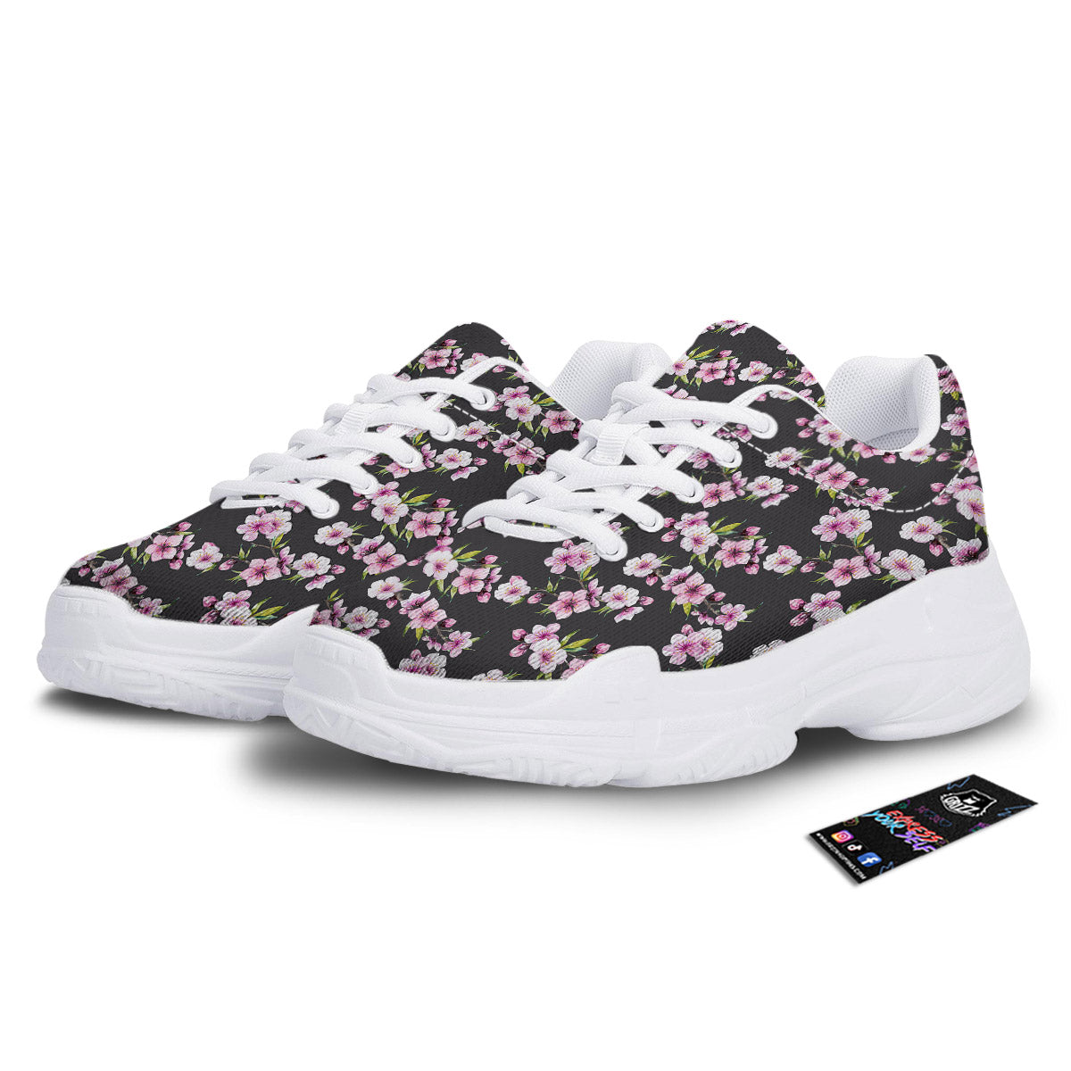 Cherry Blossom Chinese Print Pattern White Chunky Shoes-grizzshop