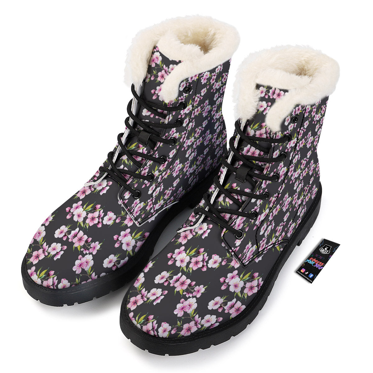 Cherry Blossom Chinese Print Pattern Winter Boots-grizzshop