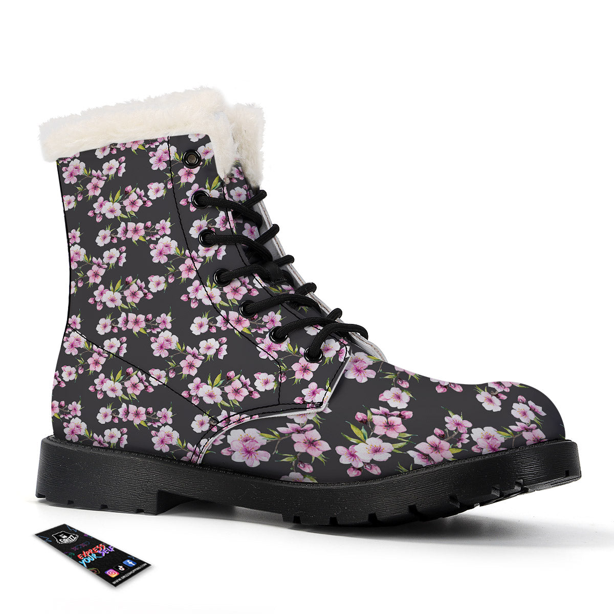 Cherry Blossom Chinese Print Pattern Winter Boots-grizzshop