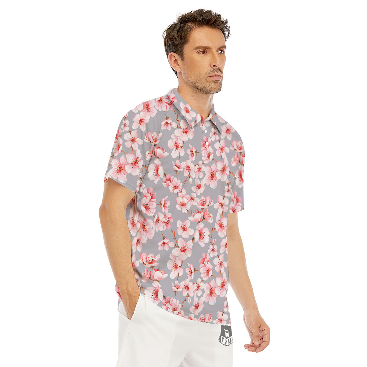 Cherry Blossom Japanese Print Pattern Men's Golf Shirts-grizzshop