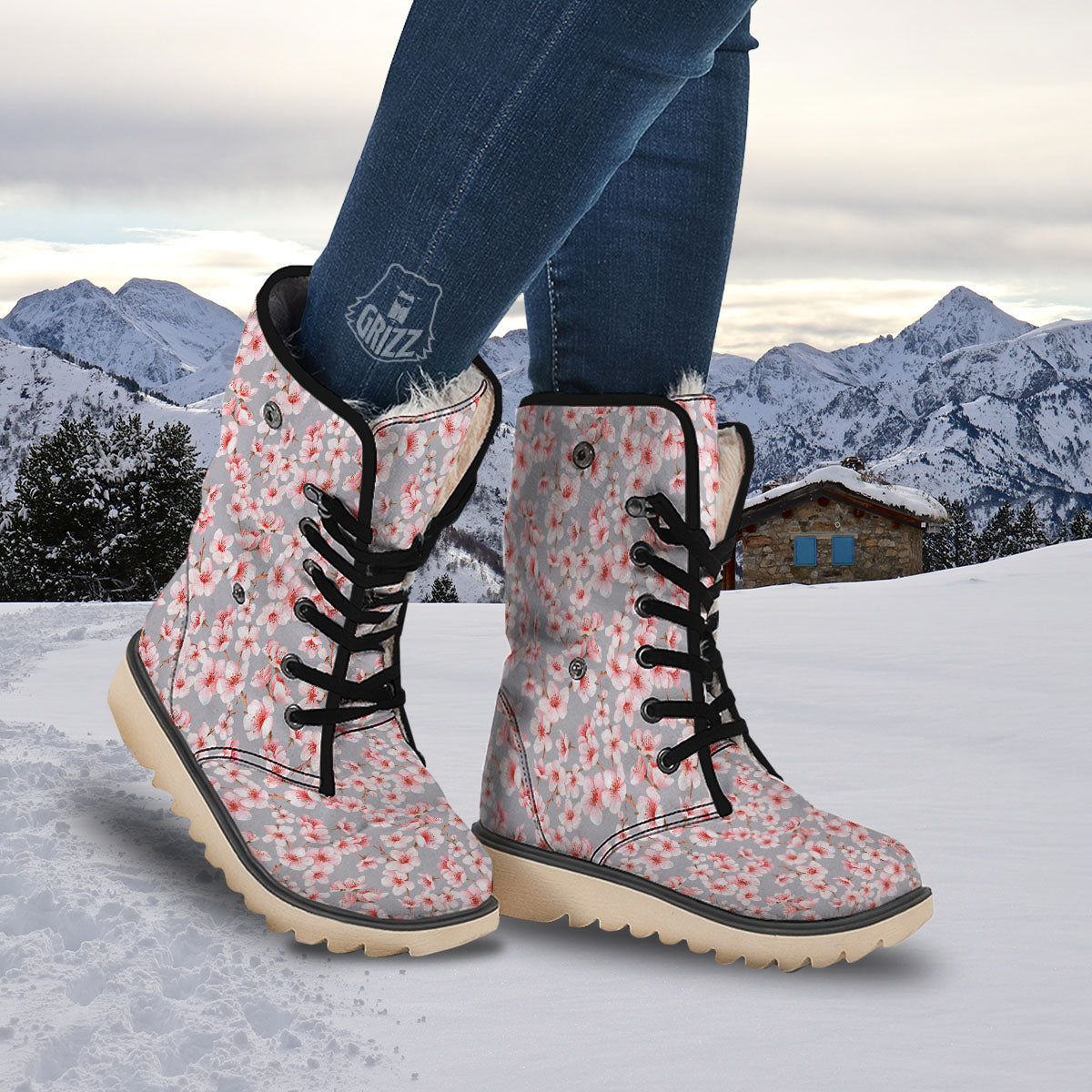 Cherry Blossom Japanese Print Pattern Snow Boots-grizzshop