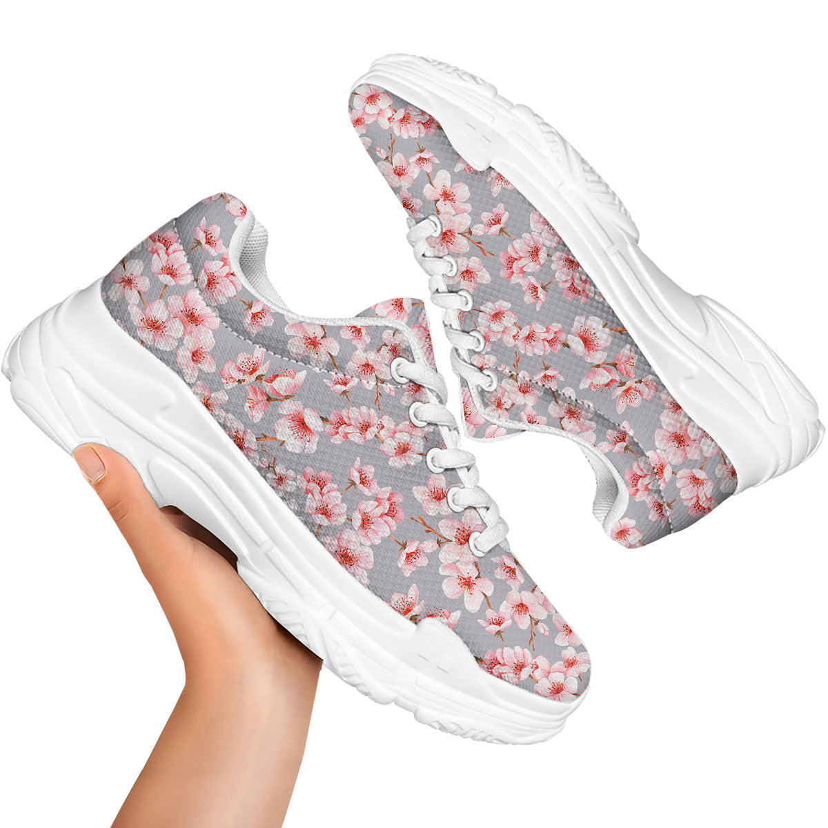 Cherry Blossom Japanese Print Pattern White Chunky Shoes-grizzshop