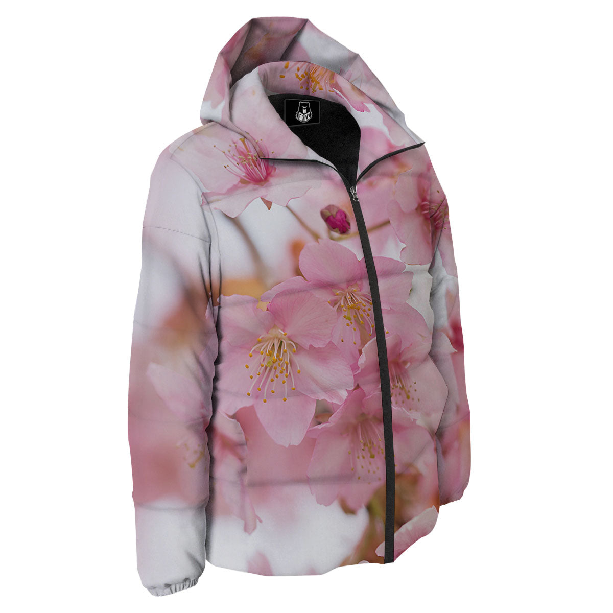 Cherry Blossom Pink Print Down Jacket-grizzshop