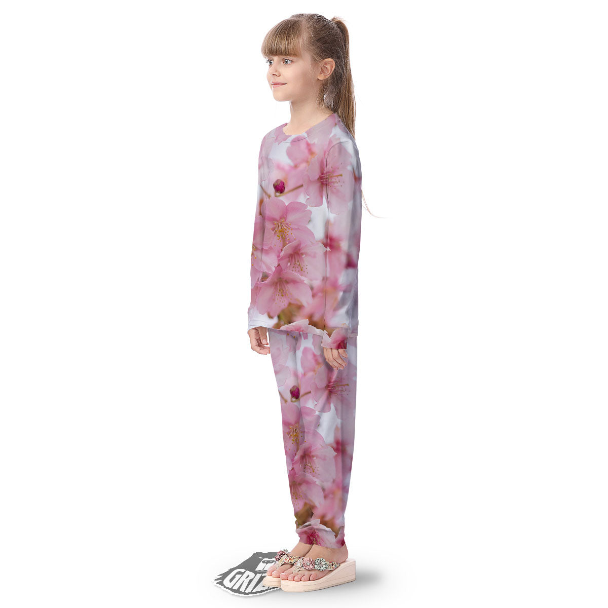 Cherry Blossom Pink Print Kid's Pajamas-grizzshop